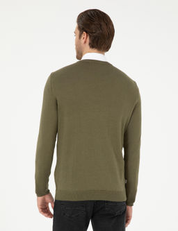Koyu Haki Slim Fit V Yaka Basic Triko Kazak - Pierre cardin фото 5