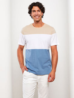 Bisiklet Yaka K?sa Kollu Renk Bloklu Penye Erkek Ti??rt