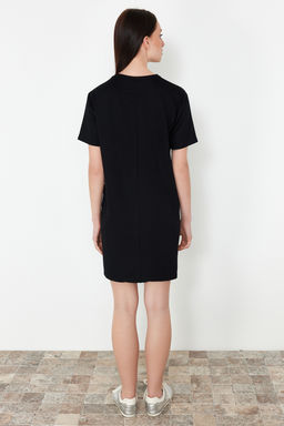 TRENDYOLMILLA Ekru Bisiklet Yaka K?sa Nervurlu Esnek Orme Mini T-shirt Elbise TWOSS24EL01013  фото 5