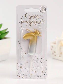 Цена за 2 шт. Свеча в торт «С короной», цифра 1, золото - серебро