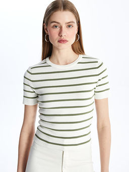 Bisiklet Yaka ?izgili K?sa Kollu Kad?n Triko Kazak - Waikiki фото 2