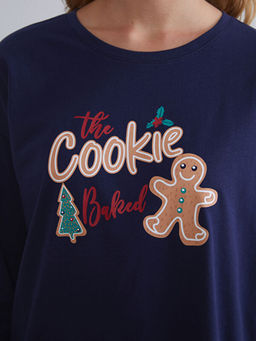 Kurabiye Adam Bask?l? Kad?n Pijama Tak?m?