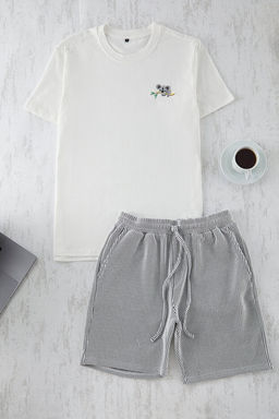 Siyah Unisex Ekru Regular Fit Koala Nak__l_ _izgili _rme Pijama Tak_m_ TMNSS25PT00007 - Trendyolmilla фото 2