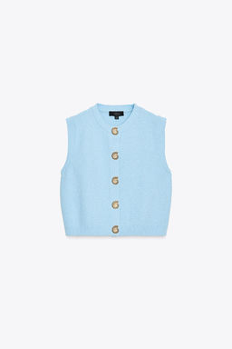 GOLD BUTTON TEXTURED KNIT WAISTCOAT TOP - Zara фото 4
