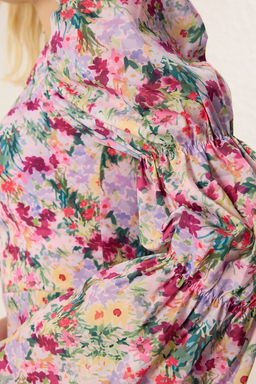 TRENDYOLMILLA Turuncu Vucuda Oturan Astarl? Cicek Desenli Dokuma Poplin K?sa S?k Abiye Elbise TPRSS22EL1280 фото 14