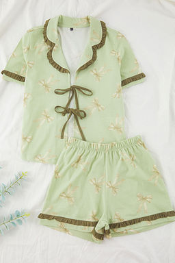 Trendyolmilla Pembe %100 Pamuklu Kurdele/Fiyonklu F?rf?rl? Sortlu Orme Pijama Tak?m? THMSS25PT00293 фото 5