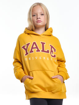 Джемпер худи one sizeс принтом с начесом 	 UD 8006 горчичный