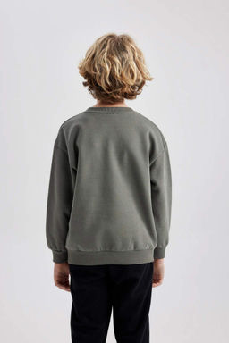 Толстый свитшот оверсайз с круглым вырезом для мальчика - Defacto фото 4