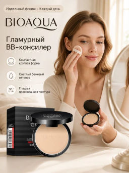 Пудра компактная Круглый компактный формат Светло бежевый оттенок - Bioaqua фото 5