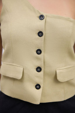 Trendyolmilla Haki Regular Keten Gorunumlu Tek Kol Dokuma Yelek TWOSS25YE00086  фото 17