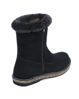 Полусапожки женские на войлочной подошве, черные, замша, молния.