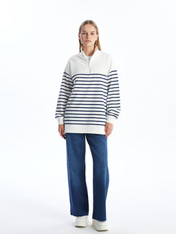 Dik Yaka ?izgili Kad?n Sweatshirt Tunik