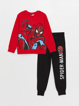 Bisiklet Yaka Spiderman Bask?l? Uzun Kollu Erkek ?ocuk Sweatshirt ve E?ofman Alt?