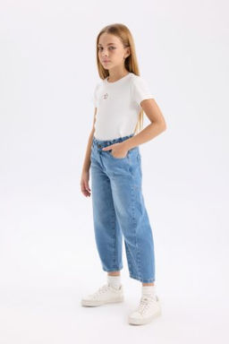 K?z Cocuk Barrel Fit Jogger Paca Bilek Boy Jean Pantolon