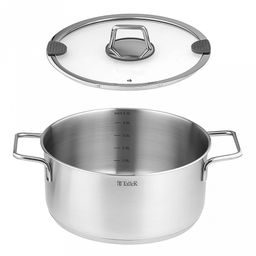 Кастрюля из нержавеющей стали "Сascade" 5л, д24см, h11,5-16см, s0,6мм, дно д22,5см, s2,9мм, стеклянная крышка со стальным ободом и сливом, пароотовод, капсулированное дно, полировка внешняя - матовая, внутренняя - матовая, ручки из нержавеющей стали