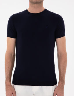 Lacivert Slim Fit Bisiklet Yaka Triko T-shirt - Cacharel фото 6