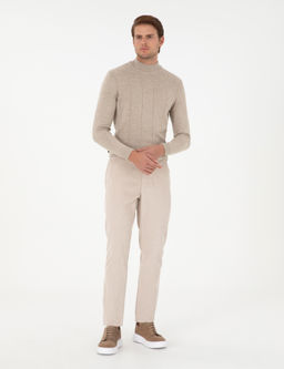 Bej Carrot Fit Kanvas Pantolon