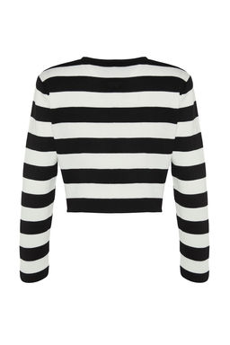 Siyah Crop Basic Cizgili Triko Kazak TWOAW23KZ00034