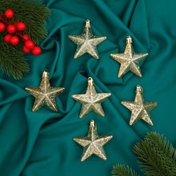 Цена за 2 шт. Ёлочные игрушки 6 шт. Зимнее волшебство. Звёзды грация пластик, 77 см, светлое золото