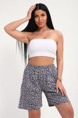 Шорты женские из кулирки Цветник серый леопард макси