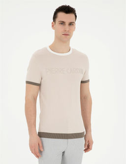 Bej Slim Fit Bisiklet Yaka Triko Ti__rt
