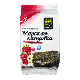 Блок (4 уп. по 5 г) Хрустящая морская капуста со вкусом соленой клубники Midori, 5 г х 4 шт. Акция