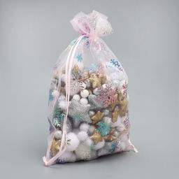 Цена за 5 шт. Мешочек подарочный органза Снежинка, голография, органза,16 24 см +/- 1.5 см - Дарите счастье фото 3