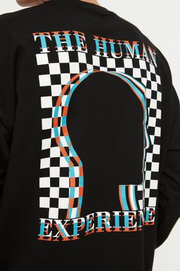 Siyah Oversize/Genis Kesim Bask?l? Sweatshirt TMNAW22SW0417
