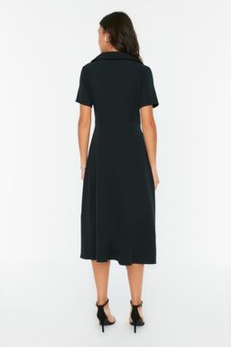 Siyah Dugme Detayl? Skater/Belden Ac?lan Midi Dokuma Elbise TWOSS22EL1185 - Trendyolmilla фото 5