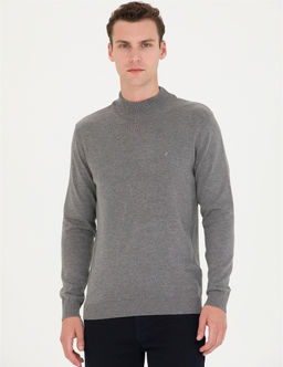 Gri Melanj Slim Fit Yar_m Bal_k__ Yaka Basic Triko Kazak - Pierre cardin фото 3