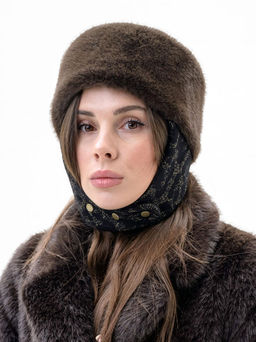 Т26-21 Таблетка кубанка черное золото с мехом "норка"