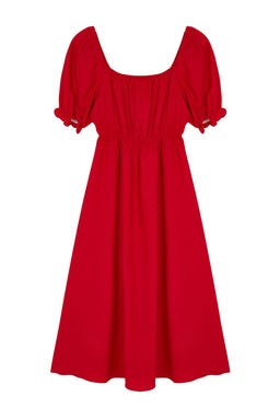 TRENDYOLMILLA K?rm?z? Belden Ac?lan Balon Kollu Midi Dokuma Elbise TWOSS22EL1768 фото 20