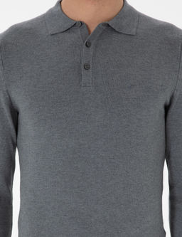 Gri Slim Fit Polo Yaka Triko Kazak - Cacharel фото 6