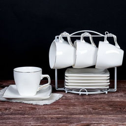 Чайный набор 12 предметов 220 мл квадратная форма MS / TC08L-12G 180 /уп 8/ костяной фарфор металл подставка - Галеонтрейд фото 2