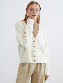 V Yaka Kendinden Desenli Kad?n Triko H?rka