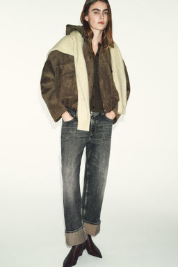 OVERSIZE FAUX SUEDE BOMBER JACKET WITH HOODIE - Zara фото 12