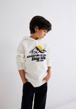 Kapusonlu Bask?l? Beyaz Sweatshirt - Mavi фото 2