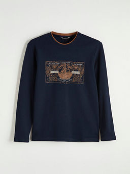 Bisiklet Yaka Bask?l? Erkek Sweatshirt