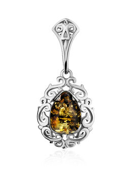 Ажурный кулон с натуральным янтарём зелёного цвета Луксор