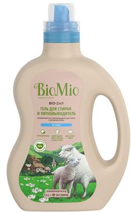 BIO-2-IN-1 Экологичный гель и пятновыводитель для стирки белья. Без запаха. 1500 мл