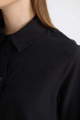 Рубашка-туника из поплина с длинными рукавами стандартного кроя - Defacto фото 5