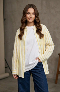 K13603 Рубашка OVER SIZE (хлопок) ЖЕЛТЫЙ