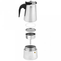 Кофеварка из нержавеющей стали, гейзерная, на 4 чашки, 250мл д8,5см h16см, бакелитовая ручка, подарочная коробка (Китай)