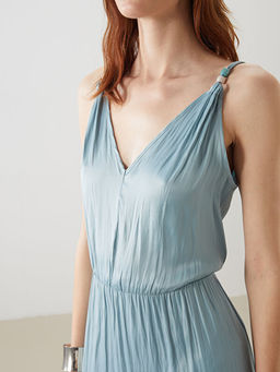 V Yaka Ask?l? Saten Elbise