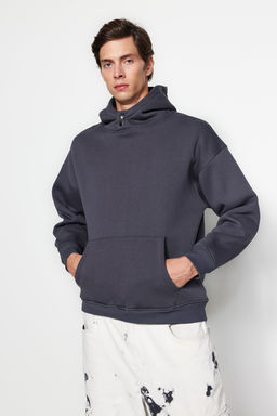 Antrasit Kapusonlu Yakas? C?tc?tl? Basic Oversize/Genis Kesim Ici Polar Sweatshirt TMNAW24SW00043 - Trendyolmilla фото 2
