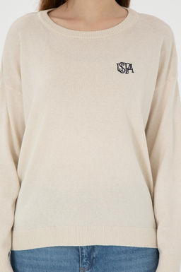 Женский кремовый меланжевый свитер с круглым вырезом Неожиданная скидка в корзине - U.s. polo assn фото 6