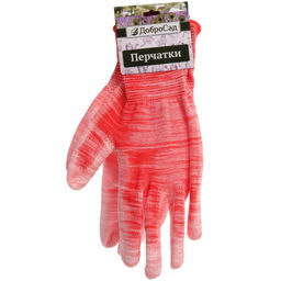 Цена за 12 шт. Перчатки нейлоновые "Меланж" с ПВХ покрытием полуоблитые, красные 8 р-р ДоброСад