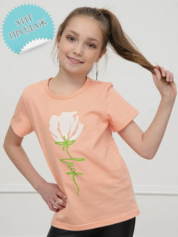 Футболка д/д принт Цветок, цвет коралл, 100% х/б