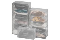 Набор 12 коробок для хранения женской обуви 30*18*10 см Прозрачные складные, с ручкой, дымчатые