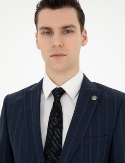 Lacivert Ex. Slim Fit _izgili Y_n Tak_m Elbise